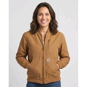 ​Carhartt Women's Crawford Bomber Jacket Medium 8-10 Tan Canvas Full Zip Work...